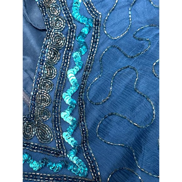 All Silk Vintage Dress by Allyson Whitmore S Teal Hand Beaded Cocktail Party Chi - Picture 3 of 12